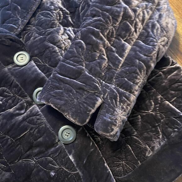 Gerard Darel Jacket Womens 46 Brown Quilted Velvet Floral Button Up Blazer Coat - Picture 8 of 10